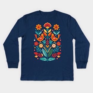 Romanian Folklore Floral Design Kids Long Sleeve T-Shirt